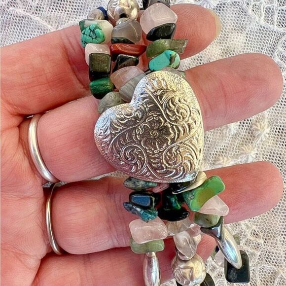 Artisan Crafted Heart & Tumbled Gemstone Bracelet - Picture 2 of 16